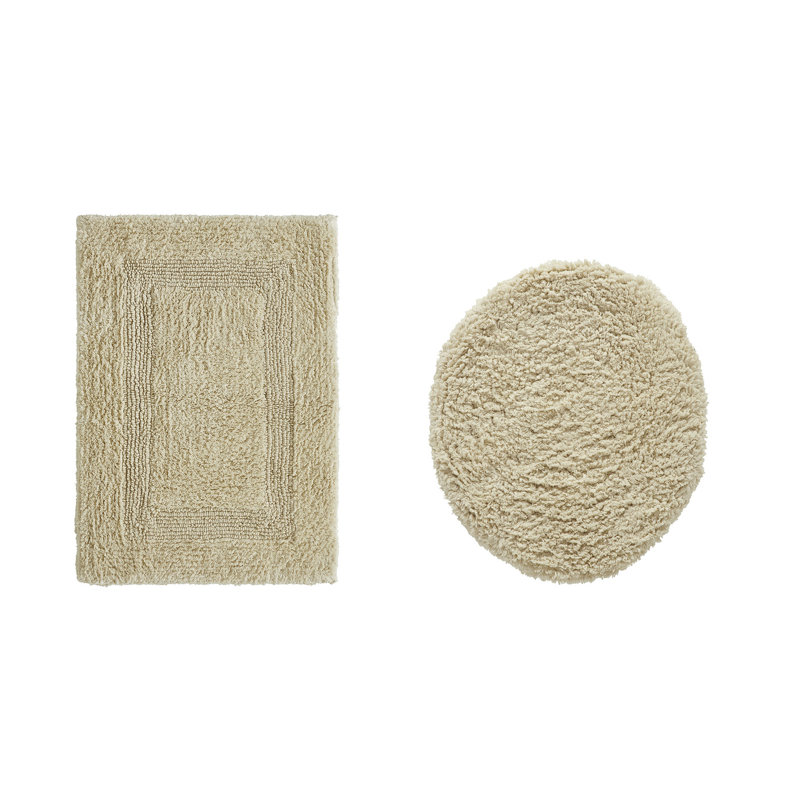 Lux Premium 100% Cotton 2370 GSM 2-Piece Bath Rug Set, Ultra Soft Super Absorbent Reversible Tufted Bathroom Mats, Machine Washable, OEKO-TEX® Certified Bath Rugs for Bathroom, Shower & Tub, Sand