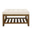 Table basse en bois de hêtre avec tablette, revêtement en lin doux et structure robuste, pour chambre ou salon.