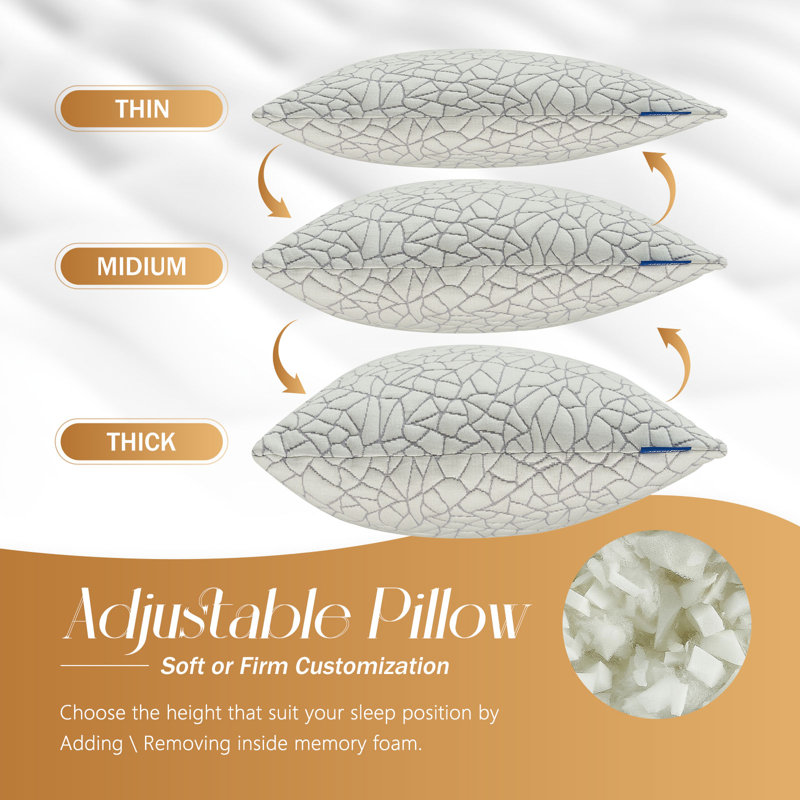  Mousse à mémoire de forme; coussin de refroidissement en polyester doux et moyen, Très grand oreiller: 20 po x 36 po