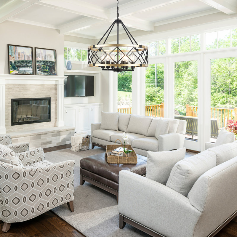 Williston Forge 6- Light 21.65" Dimmable Farmhouse Geometric Drum Chandelier Ceiling Lights for Foyer Kitchen Island Living Room