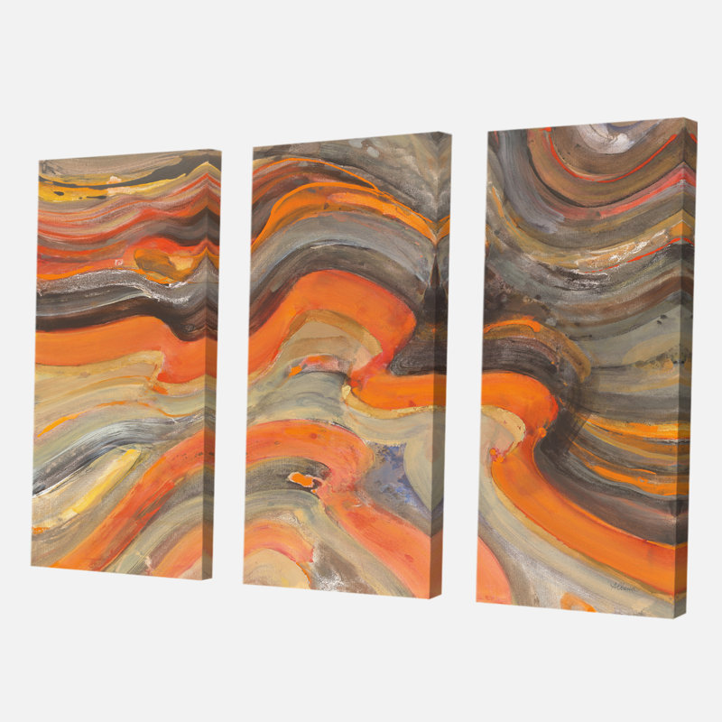 Toile abstraite à motif de vagues oranges abstraites - Vagues oranges abstraites, H 32 po x l 48 po x P 1 po