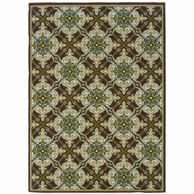 Barboza Geometric Brown/Green Indoor / Outdoor Area Rug -  Charlton HomeÂ®, 761D7D93A42640CE8FB621D5BAA0C1FB