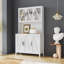 Armoire de rangement pour garde-manger, buffet autoportant avec portes en verre et tablettes ouvertes