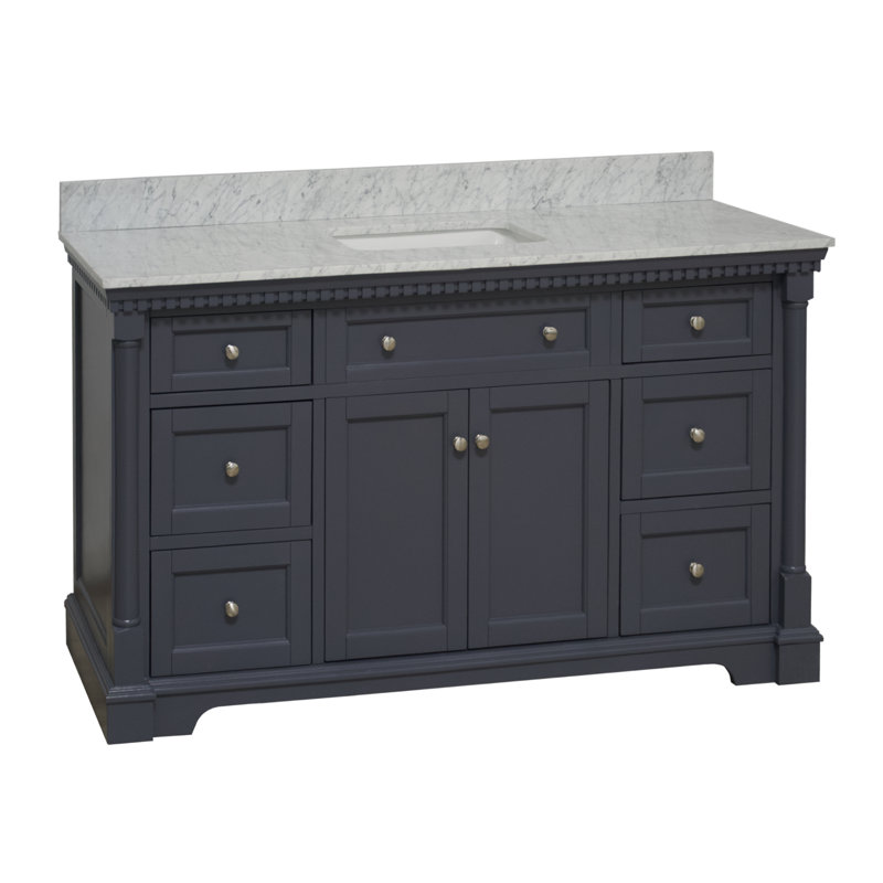 Fossen 60'' Single Bathroom Vanity with Top, Marine Gray, Carrara Marble