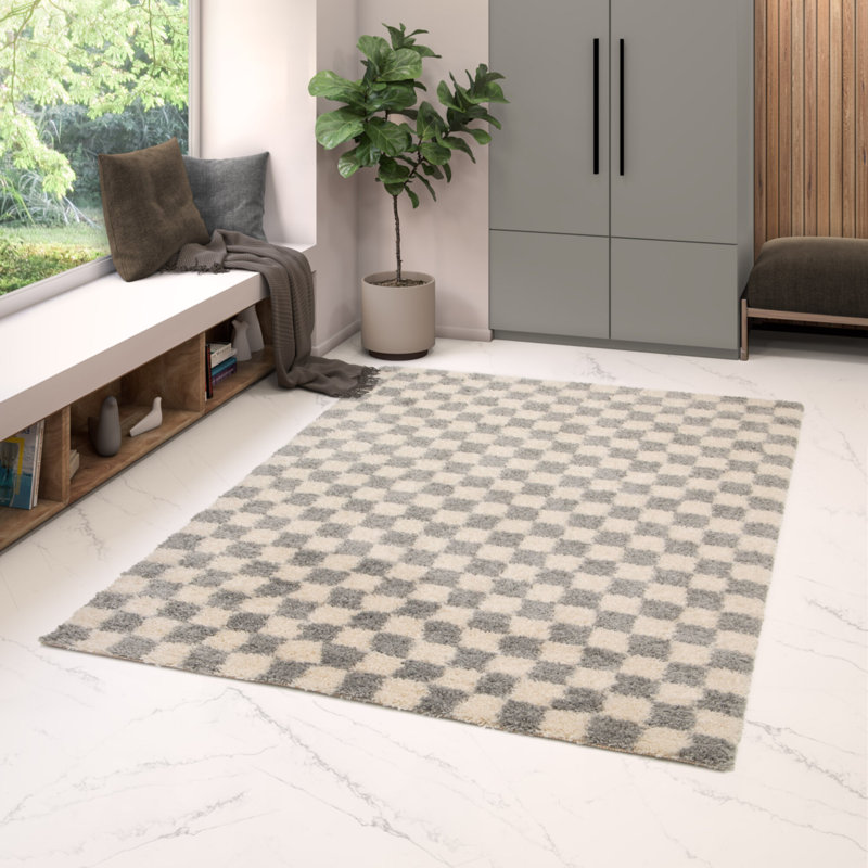 Renotta Chequered Shag Area Rug, Rectangle 120 x 170 cm