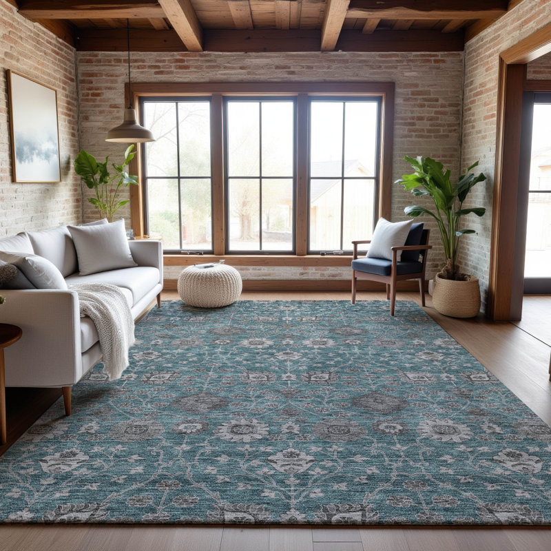 Premium Machine Washable Gurubaksh AMF1155 Floral Rug, Rectangle 2'6" x 3'10"