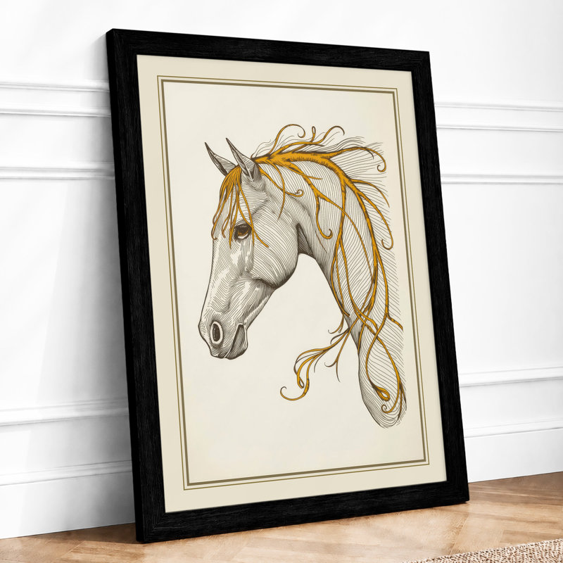 Horse in Profile Realism - Framed Print, A3 - 42.0 x 29.7 cm, Black