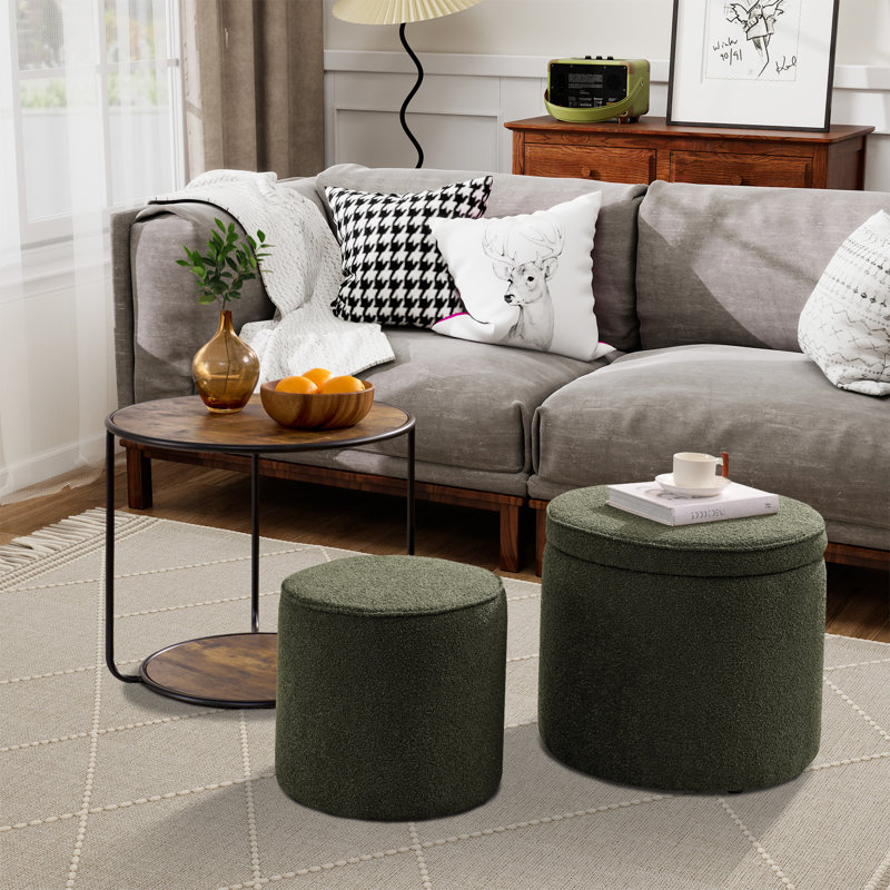 Ensemble de tables basses avec 2 tabourets, Vert foncé