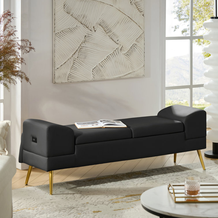 Sandrea 59"W Scratch-resistant Vegan Leather  Storage Bench with Built-In USB Charging Port