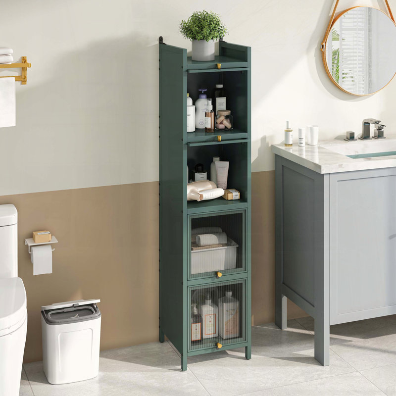 Dark Green 4-Tier Glass Door Storage Cabinet