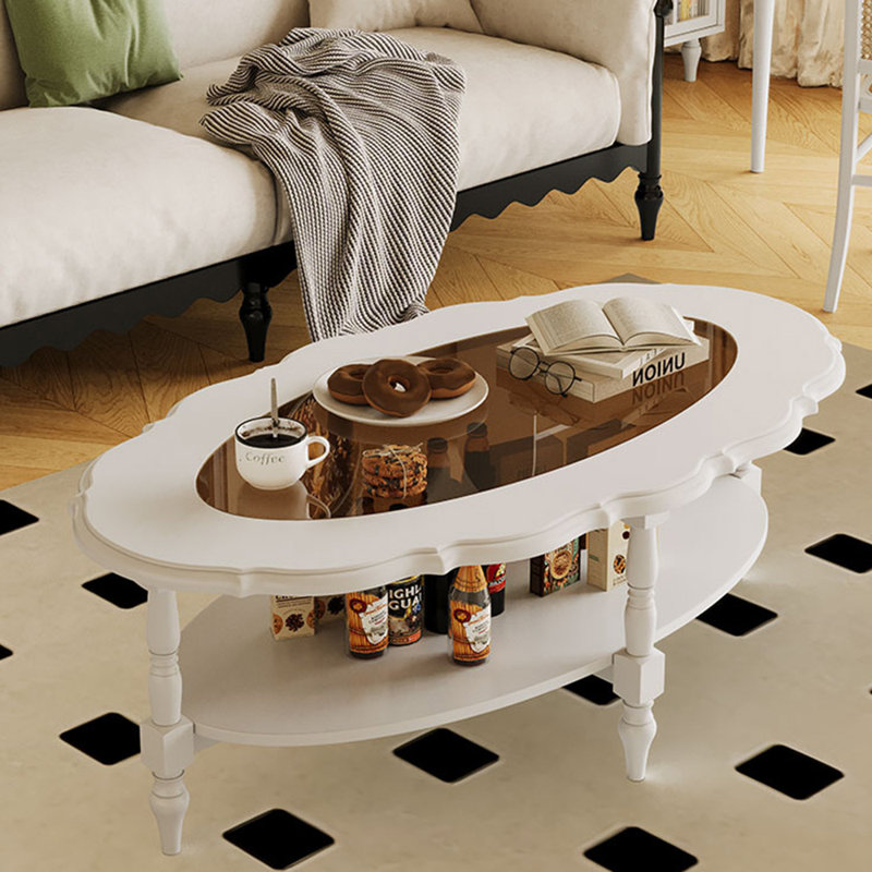 Retro solid wood light luxury coffee table, Brown/White Wood, White