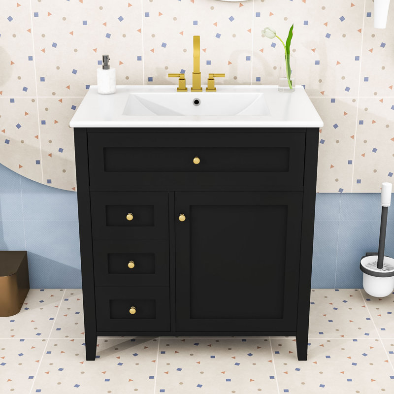 Meuble-lavabo élégant avec 3 tiroirs et construction durable, Noir