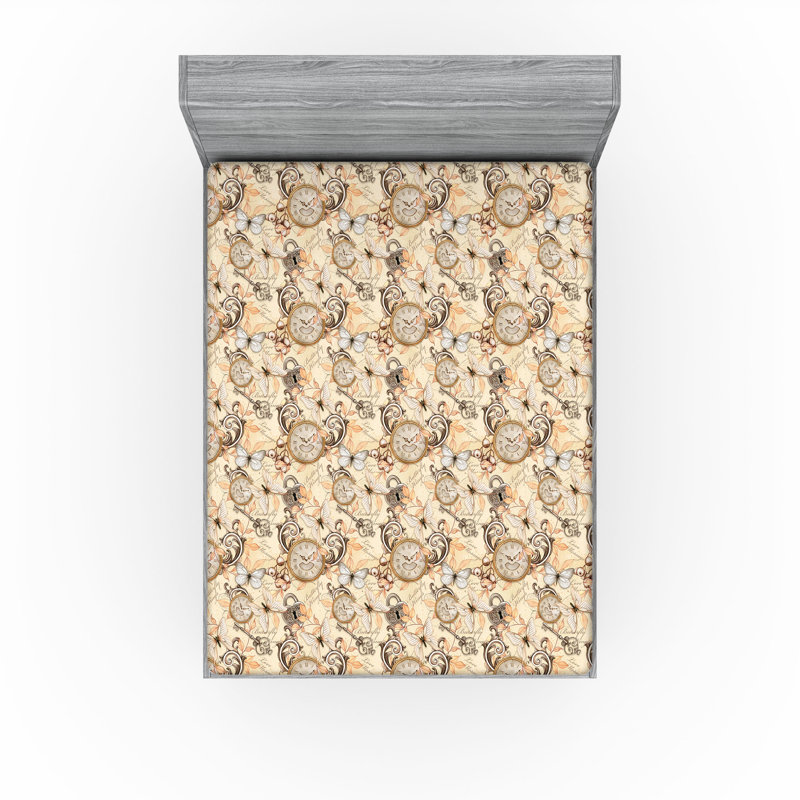 Drap-housse à motif floral Ambesonne, Brun pastel, taupe, gris / floral, Drap-housse grand