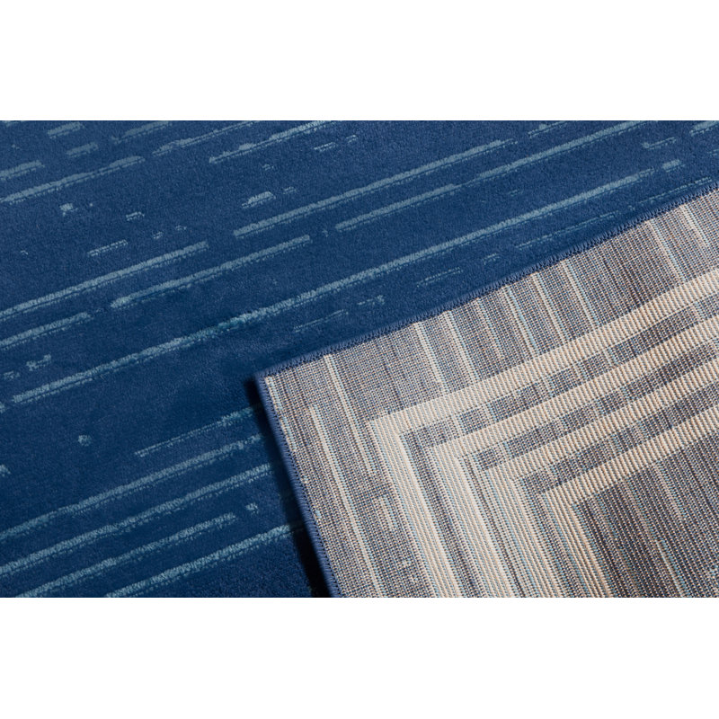 Tapis bleu / blanc en polypropylène tissé à la machine Galatea, Rectangle 3 pi 3 po x 4 pi 11 po