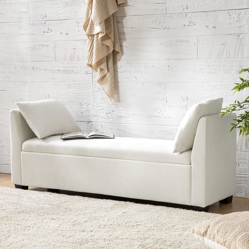 Aristides 59.8" W Storage Bench with Two Cushions, Ivory
