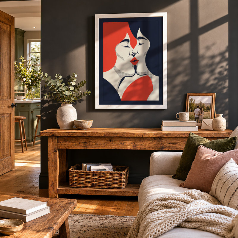 Two Faces in Profile Modern 1 Piece Single Picture Frame Wall Art, A4 - 29.7 x 21.0 cm, White