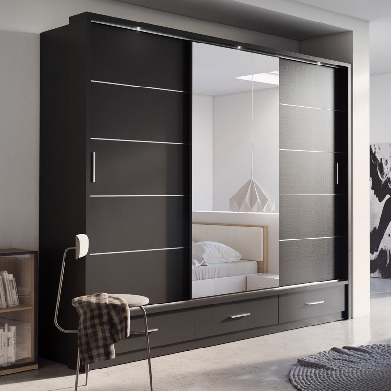 Tengan 3 Door Manufactured Wood Wardrobe, Black