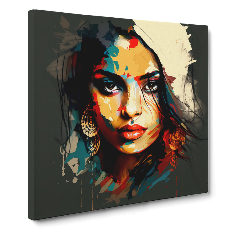 Indian Woman Abstract Art - Wrapped Canvas, 35cm H x 35cm W x 3cm D