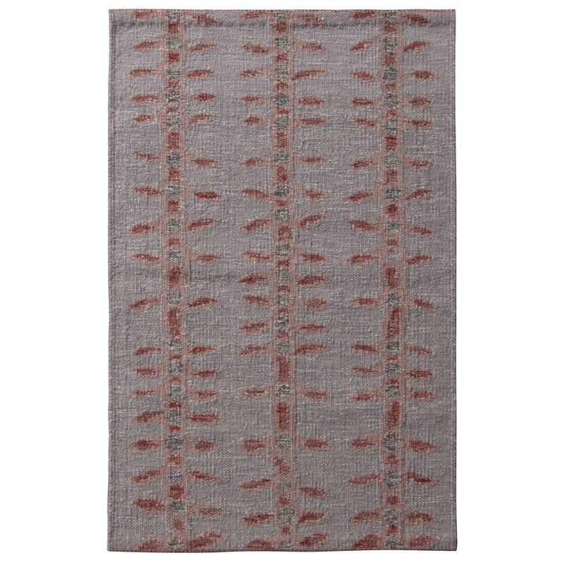 Rug & Kilim’S Scandinavian Style Geometric Floral Gray And Red Wool Kilim Rug, Rectangle 8' x 10'
