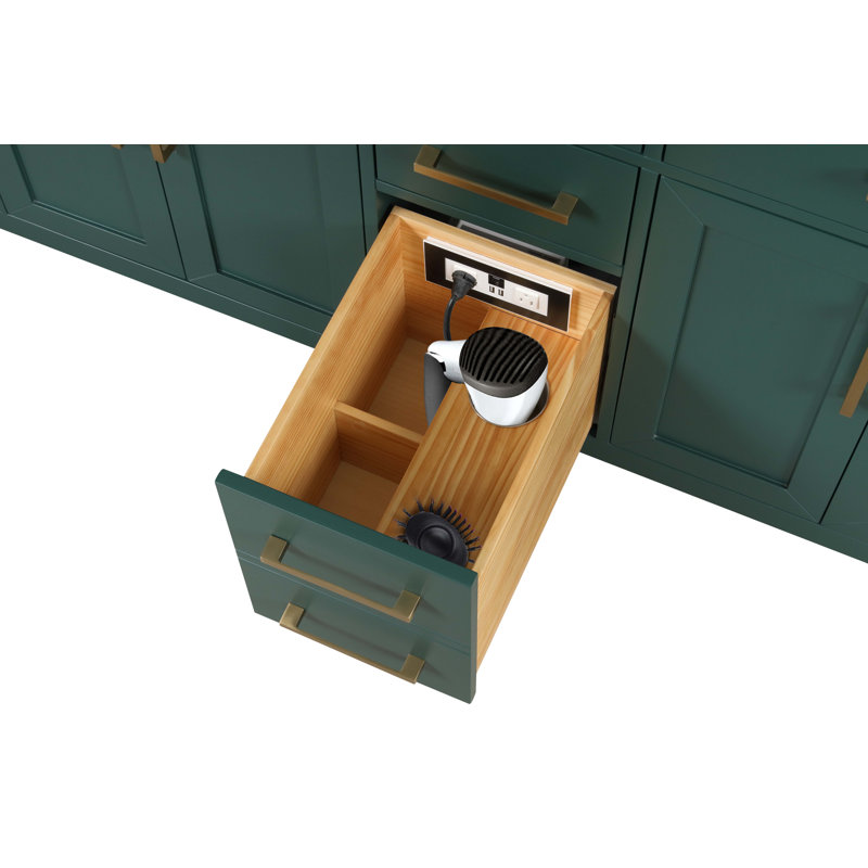 Green Solid Wood 84" Freestanding Double Sink Bathroom Vanity