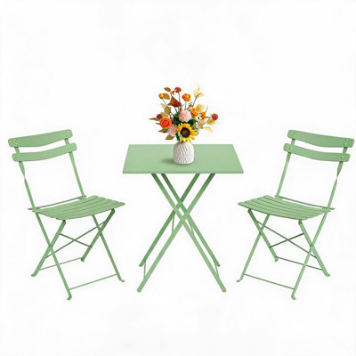 Ensemble de bistro pliable 3 pièces en métal, gain de place - Table et chaises de patio résistantes aux intempéries - Aucun assemblage requis, portable et empilable - Balcon, jardin, cour - Vert