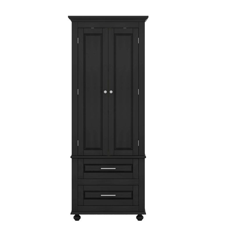 Armoire de rangement haute avec deux tiroirs, Noir