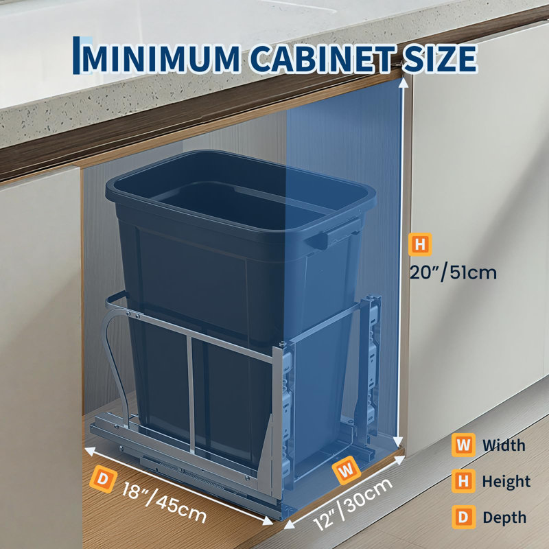 Poubelle escamotable 40QT sous l'armoire, ensemble de poubelle robuste sous l'évier avec glissières à fermeture en douceur, poubelle coulissante pour la cuisine, la lessive | Nécessite une ouverture minimale de l'armoire: l 12 po x P 18 po