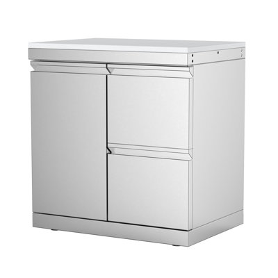 SERA Outdoor Kitchen Island – Stainless Steel Single Door Double Drawer Cabinet with White Quartz Countertop
