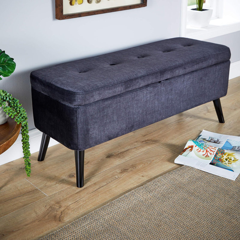 Ahkeem Velvet Upholstered Storage Bench, Black