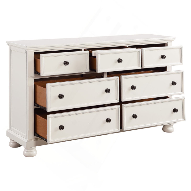 Commode transitionnelle avec 7 tiroirs et plateau à bijoux, Blanc