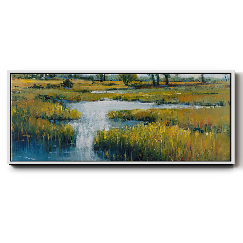 Marshland View III, peinture sur toile encadrée, H 8 po x l 20 po, Blanc