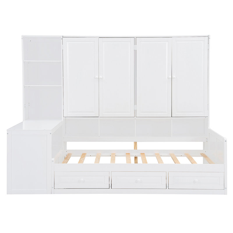 Wooden Daybed With Glass-Door Storage Cabinets, Built-In Led Lighting And Shelves, Twin 1, Gray 1