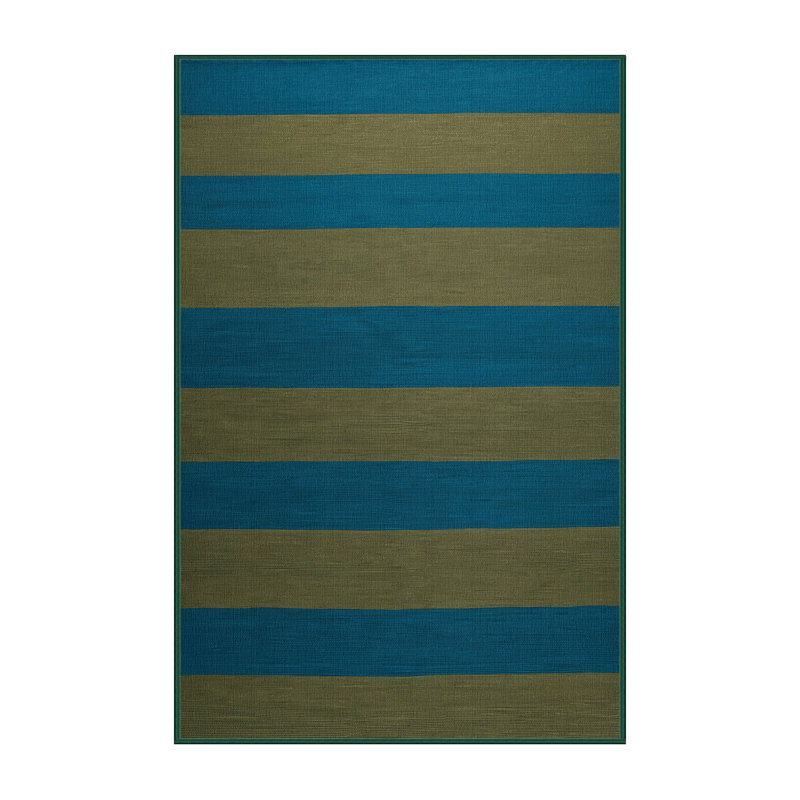 Tapis vert à rayures horizontales lavable à la machine, Rectangle 6 pi x 9 pi