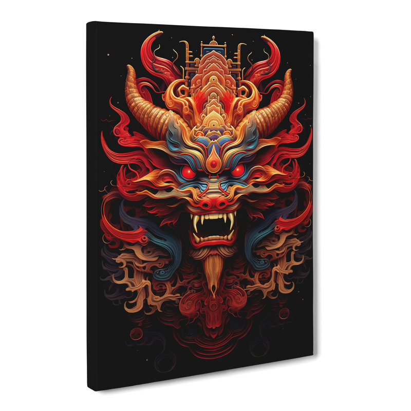 Chinese Dragon Geometric Art No.3 - No Frame Print, 60cm H x 40cm W x 3cm D