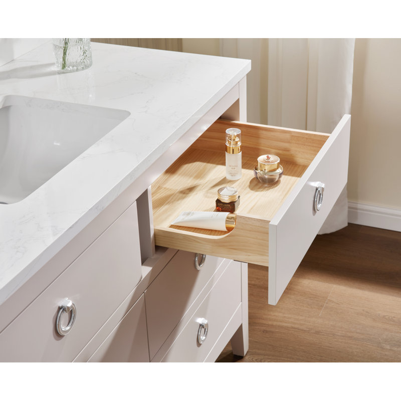 48" Solid Wood Bathroom Vanity with 1" Engineered Marble Top, Single Sink, Polished Chrome, Dreamy White