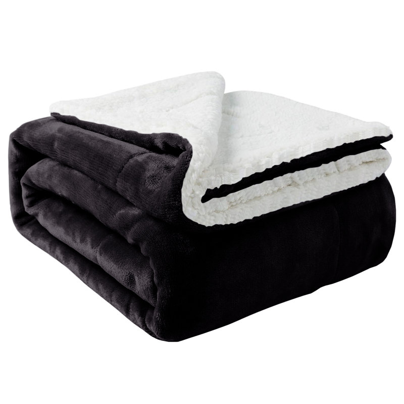 Couverture réversible en molleton ultra-doux Sherpa, Lit simple, Noir