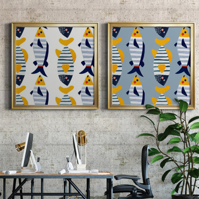 "Patterned Fish Collection H", ensemble de 2 impressions encadrées
