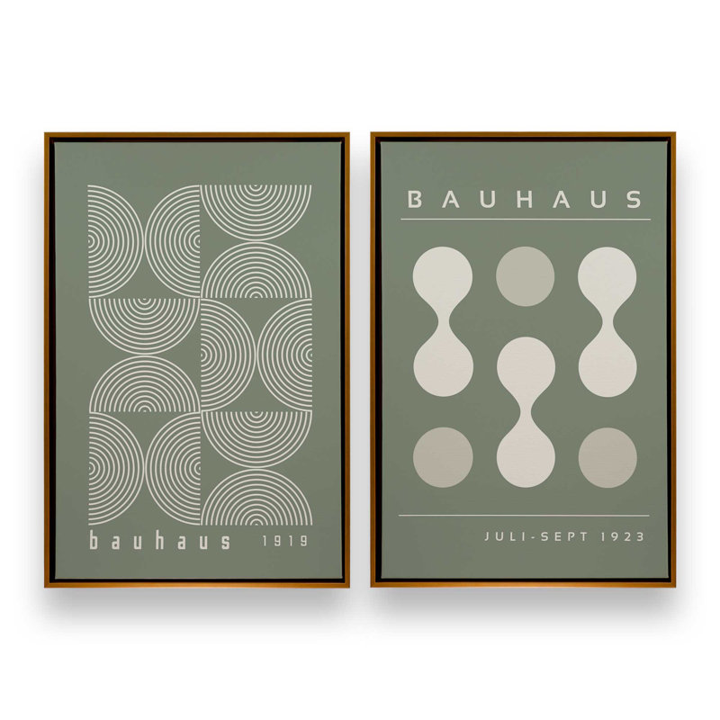 Ensemble 2 pièces Bauhaus Flow and Composition in Green II, H 19 po x l 26 po, Cadre flottant or poli