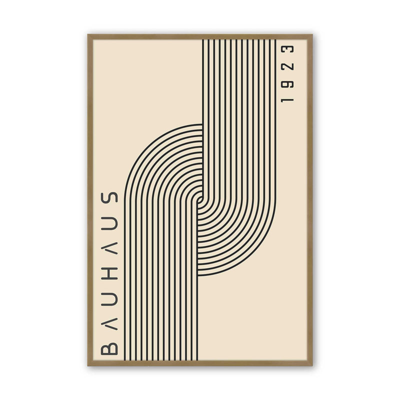 Impression de lignes géométriques Bauhaus 1923, H 11 po x l 9 po, Or brossé, Reproduction encadrée sans passe-partout