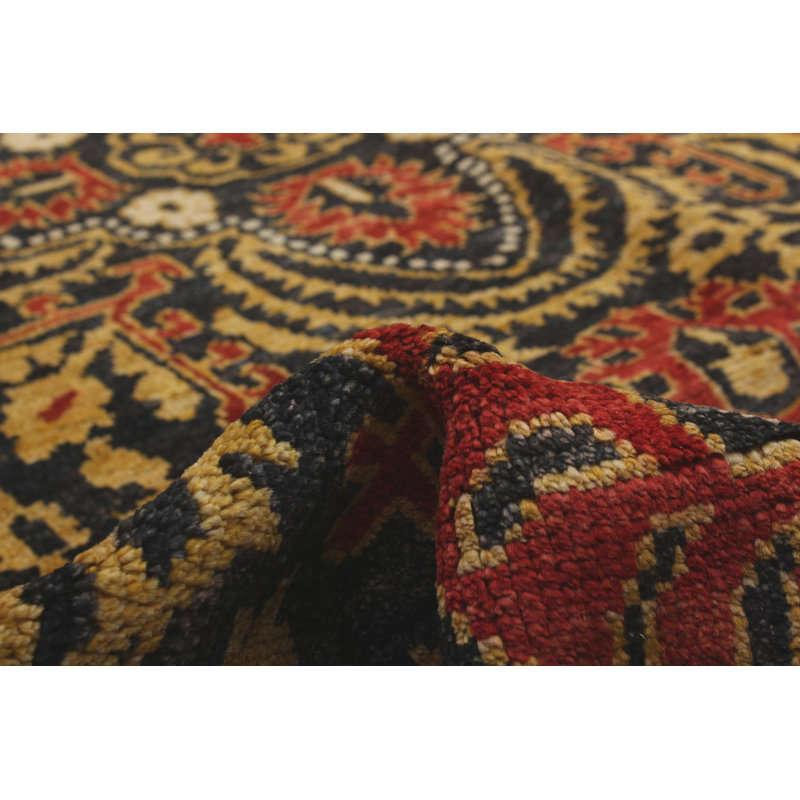 Tapis unique en laine noué à la main Shalimar nouvel âge rouge / doré 8 pi 7 po x 9 pi 9 po Céline