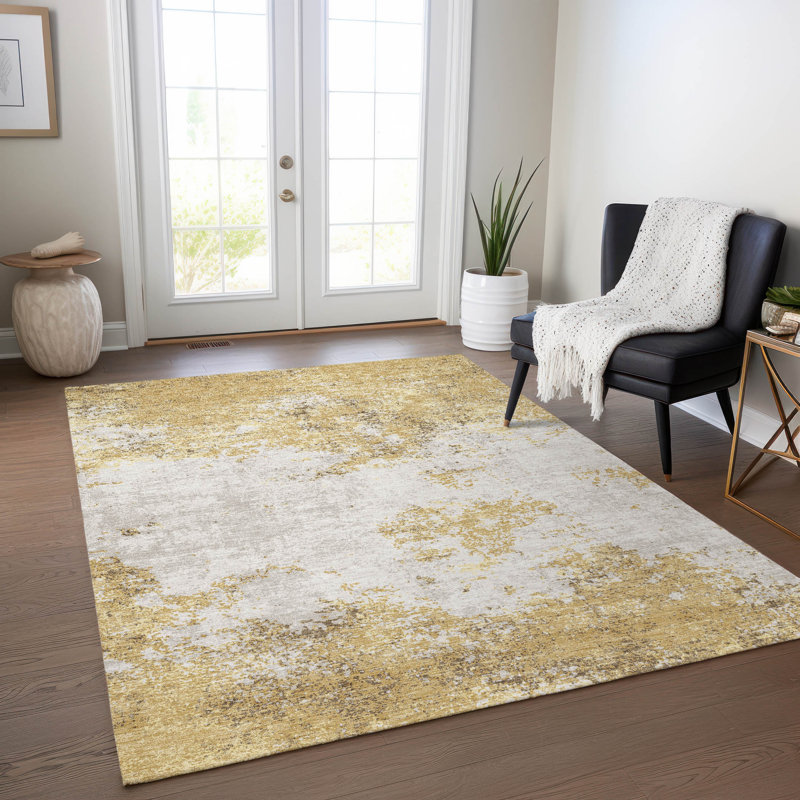 Tapis intérieur / extérieur lavable doré Aera , 2 pi 6 po x 3 pi 10 po