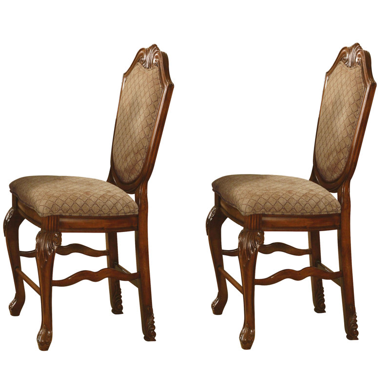 Élégant tabouret à hauteur de comptoir de 2 - Coussin de siège beige, base en bois de cerisier, paire de sièges sophistiqués revêtus de tissu d'ameublement intemporel, magnétisme rétro