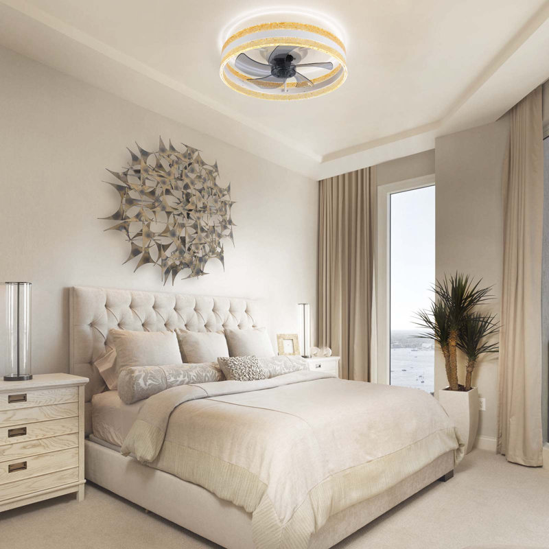 Ventilateur de plafond à DEL à 5 pales de 19,7 po avec télécommande et ensemble d'éclairage inclus Maslynn, Blanc