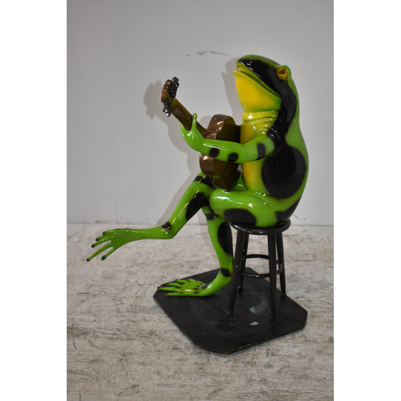Adael Green Frog Playing the Guitar Bronze Statue Size: 23" x 21" x 29"H