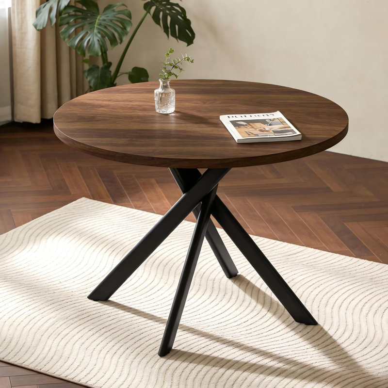 43.4 Inch Round Dining Table, Kitchen Table with Carbon Steel Legs for Kitchen Dining Room Apartment  , Walnut