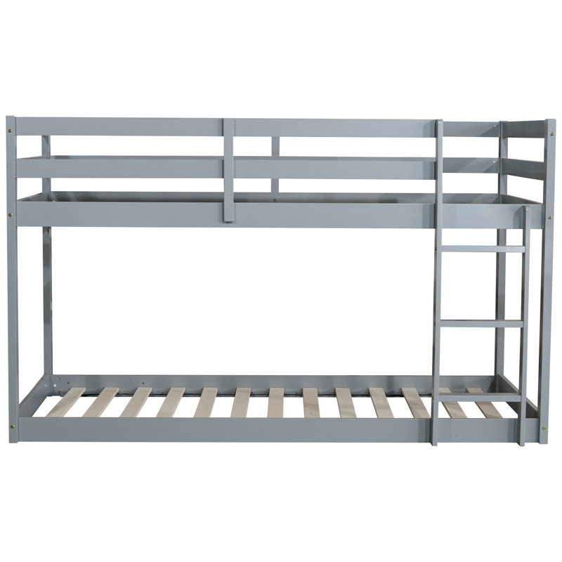 Solid Rubber Wood Twin over Twin Loft Bed with Ladder – Sturdy Twin Bed Platforms for Kids & Teens,Grey, Gray