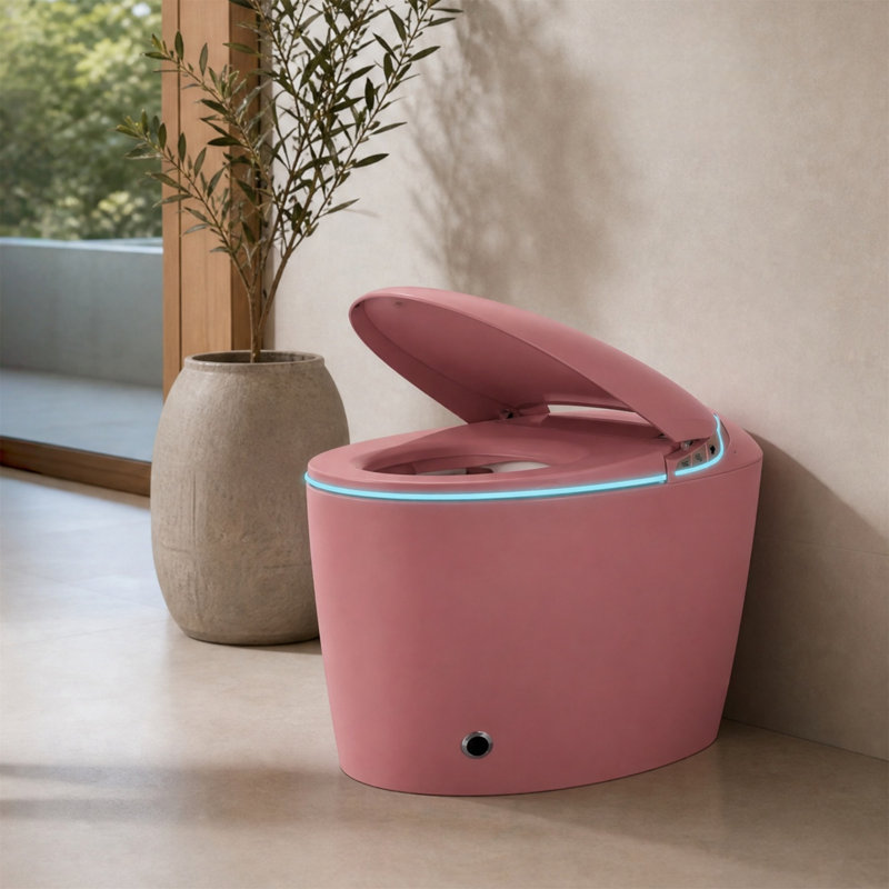 Pink Smart Toilet with Auto Open/Close & Foot Sensor, Heated Seat, Warm Wash & Dry