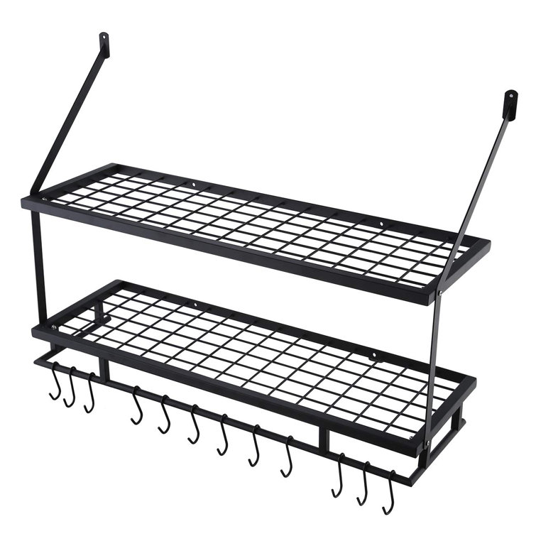 Prep & Savour Wall Mounted Pot Rack Metal in Black, Size 3.1 H x 15.7 W x  11.8 D in, Wayfair, Organization