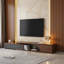 Walnut Extendable TV Stand for TVs Up to 120", Minimalist Rectangular Media Console with 3 Storage Drawers