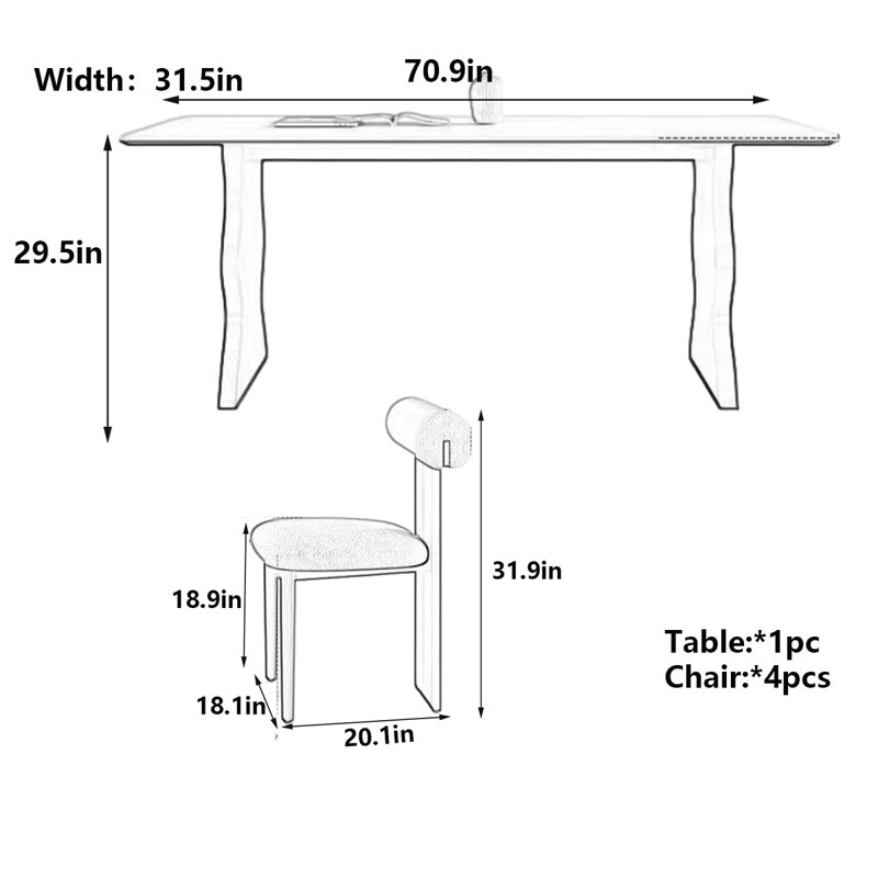 Table de salle à manger rectangulaire moderne avec dalle de roche, H 29,5 po x L 70,9 po x l 31,5 po